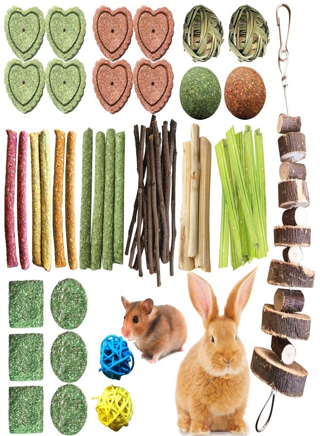 Tyotrbs 72Pcs Bunny Chew Toys with Applewood Hanging Strings, BunnyTreats for Rabbits Bunny Toys for Teeth, Papaya Stem, Timothy Stick, Apple Sticks, Sweet Bamboo, for Guinea Pig, Hamster, Chinchilla, Rat - Image 1